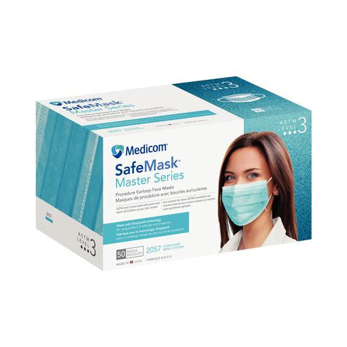 Medicom 2057 SafeMask Master Series Earloop Face Masks ASTM Level 3 Ocean Surf 50/Bx Medicom 2057 SafeMask Master Series Earloop Face Masks ASTM Level 3 Ocean Surf 50/Bx